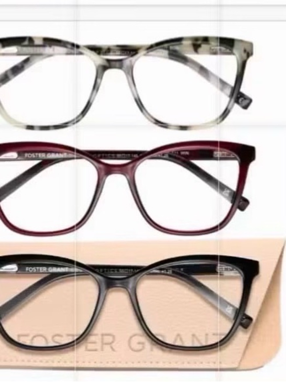 Foster Grant Women's Gray Tortoiseshell, Burgundy & Black Reading Glasses Set